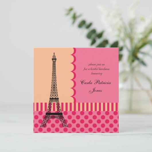 Eiffel-Turm-französische Brautparty-Einladung Einladung (Stehend Vorderseite)