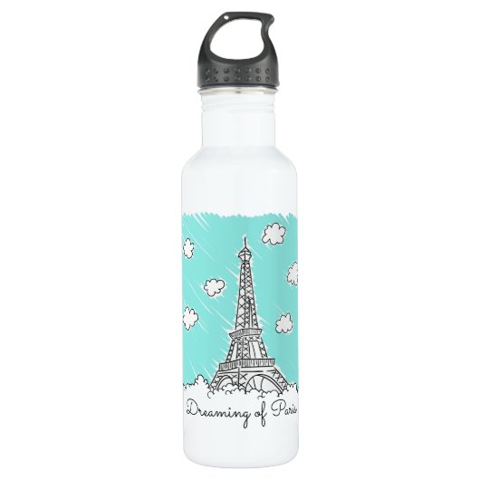 Eiffel-Turm-Illustrations-Name-Wasserflasche Edelstahlflasche (Vorderseite)