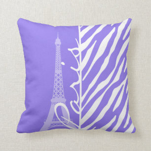Eiffel-Turm, Paris, lila Zebra-Streifen Kissen