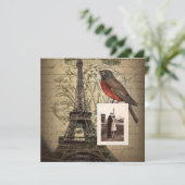 eiffel turm Skripte Jahrgang der Hochzeit Einladung (Stehend Vorderseite)