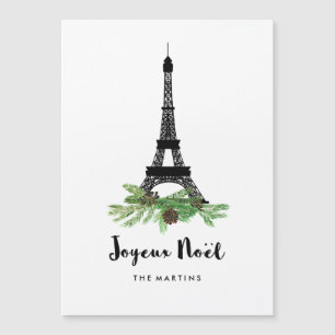 Eiffel-Turm und Kiefer modernes Joyeux Weihnachten Magnetkarte
