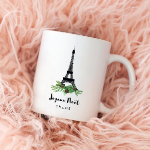 Eiffel-Turm und modernes Joyeux Weihnachten der Kaffeetasse