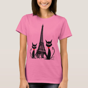 Eiffel-Turm und schwarze Katzen-T - Shirt