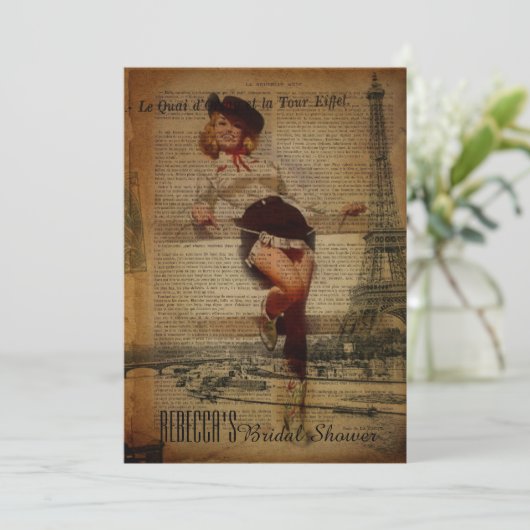 Eiffel-Turmcowgirlland-Brautparty Einladung (Stehend Vorderseite)