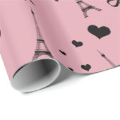 Eiffel-Turmmuster des Monogramms hübsches rosa Geschenkpapier (Rolleneckpunkt)