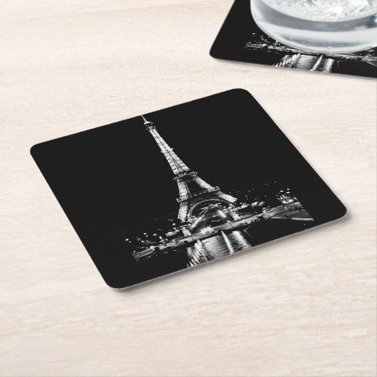 Eiffelturm am Abend schwarzweißer Untersetzer (angewinkelt)