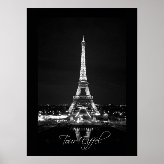 Eiffelturm am Night B&W Poster (Vorne)