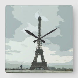 Eiffelturm an bewölkter Nacht Quadratische Wanduhr