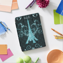 Eiffelturm Aquamarin florale Wirbel iPad Abdeckung