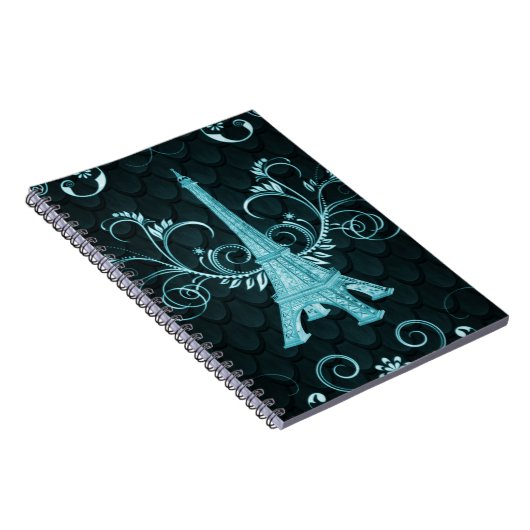 Eiffelturm Aquamarine Blumenblätter-Wirbel Noteboo Notizblock (Rechte Seite)