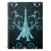 Eiffelturm Aquamarine Blumenblätter-Wirbel Noteboo Notizblock (Vorderseite)