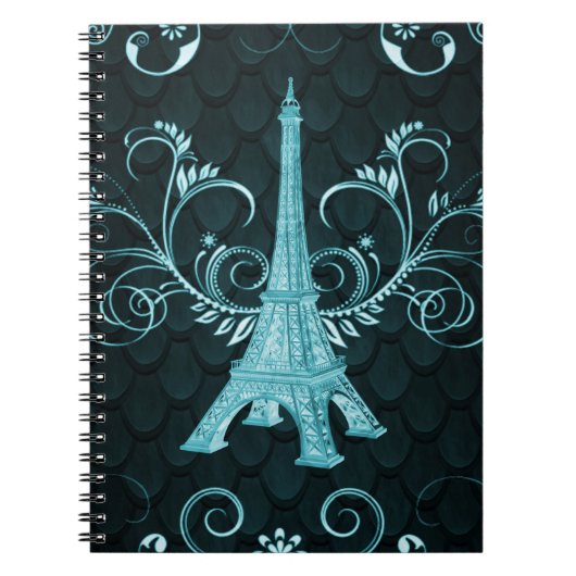 Eiffelturm Aquamarine Blumenblätter-Wirbel Noteboo Notizblock (Vorderseite)