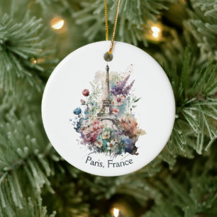 Eiffelturm-Aquarell-Blumen, Paris Frankreich Keramik Ornament