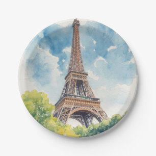 Eiffelturm Aquarell Paris Frankreich Gemalt Pappteller