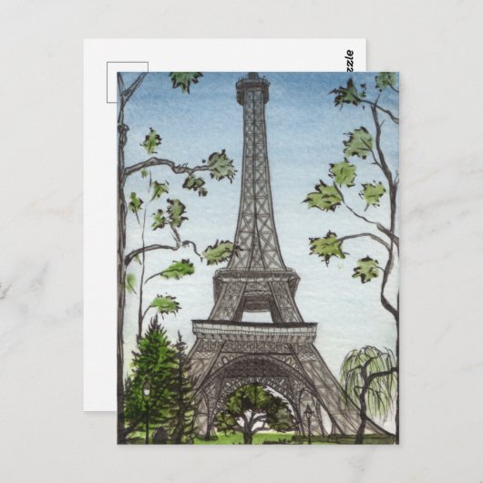 Eiffelturm Aquarell, Paris, Frankreich Postkarte (Vorne/Hinten)