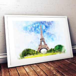 Eiffelturm Aquarell Paris Skyline Kunst Druck