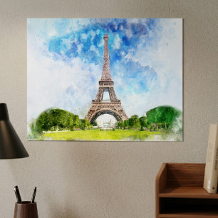 Eiffelturm Aquarell Paris Skyline Kunst Druck Poster