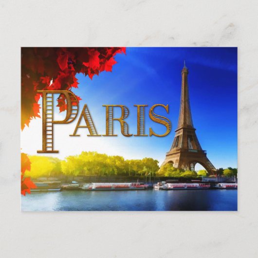Eiffelturm auf Seine TEXT Paris Postkarte (Vorderseite)