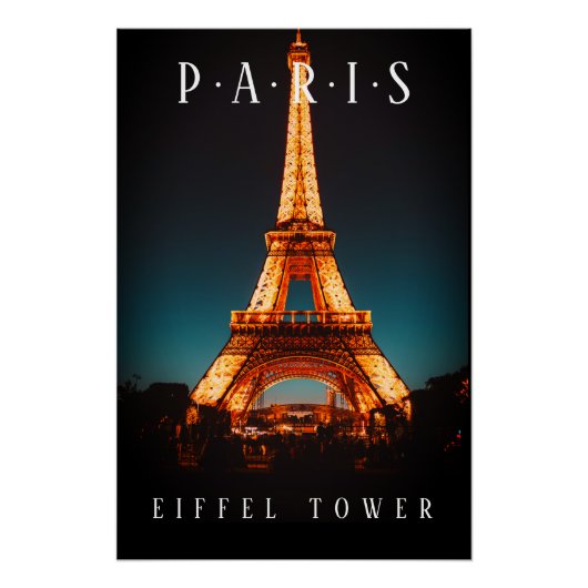 Eiffelturm bei Nacht, Paris, Schwarzes Poster (Vorderseite)