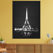 Eiffelturm bei Night B&W auf überdachten Canvas Leinwanddruck (Insitu (Wohnzimmer))