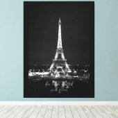Eiffelturm bei Night B&W auf überdachten Canvas Leinwanddruck (Insitu (Holzboden))