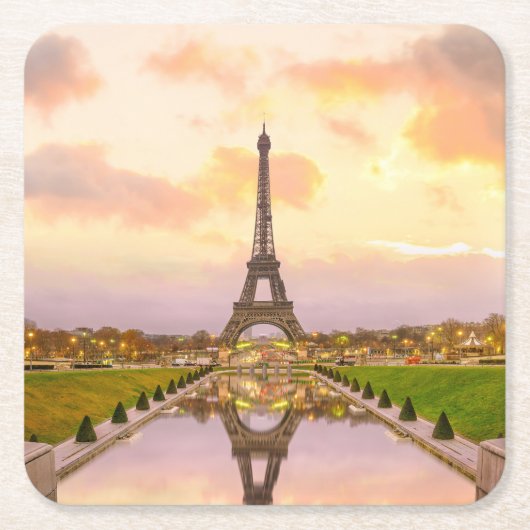 Eiffelturm beim Sonnenaufgang Rechteckiger Pappuntersetzer (Vorderseite)