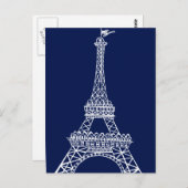 Eiffelturm Blau und Weiß Postkarte (Vorne/Hinten)