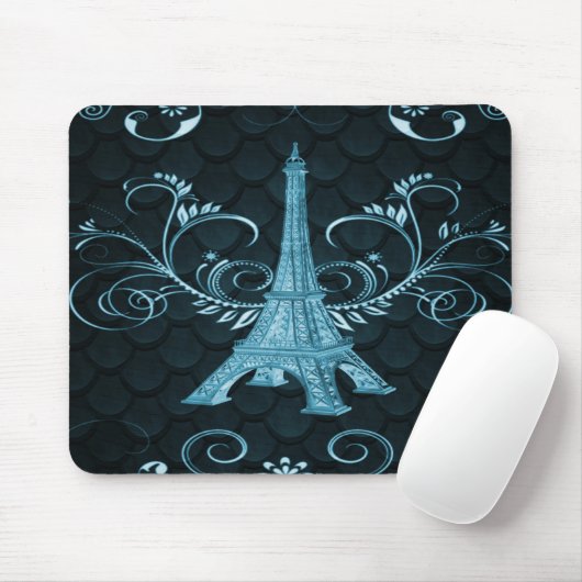 Eiffelturm Blauer Blumenwirl Mousepad (Mit Mouse)