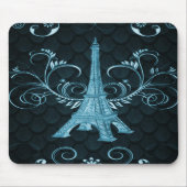 Eiffelturm Blauer Blumenwirl Mousepad (Vorne)