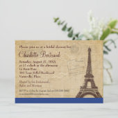 Eiffelturm Blaues Pariser Brautparty Einladung (Stehend Vorderseite)