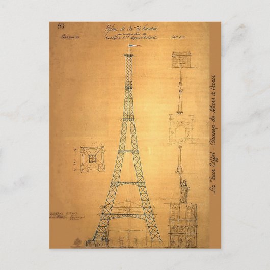 Eiffelturm Blueprint 1884 Postkarte (Vorderseite)