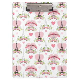 Eiffelturm Blumen Rosa Herzen Paris Französisch Klemmbrett
