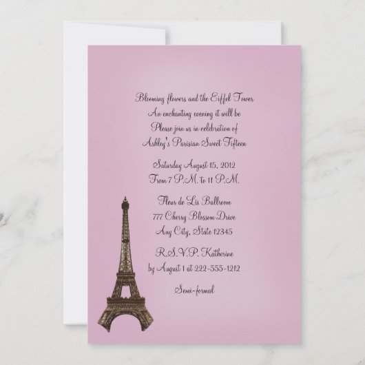Eiffelturm-Bonbon 15 fünfzehn Einladungen lila (Rückseite)