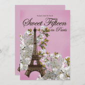 Eiffelturm-Bonbon 15 fünfzehn Einladungen lila (Vorne/Hinten)