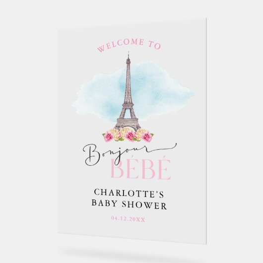 Eiffelturm Bonjour Baby Begrüßungszeichen Acrylschild (Winkel)
