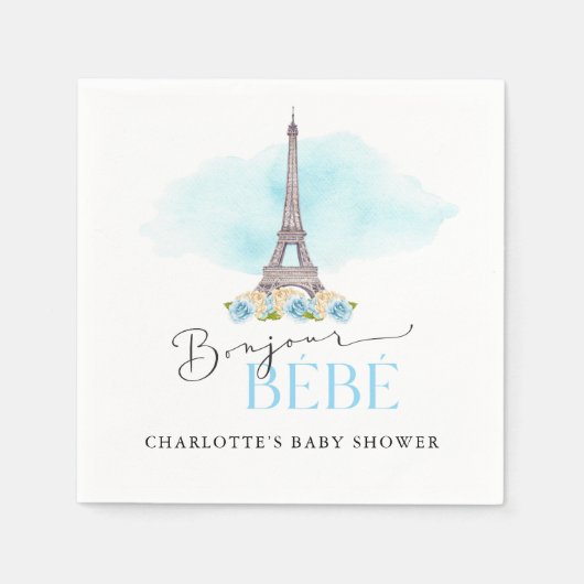 Eiffelturm Bonjour Babydusche Papier Napkins Serviette (Vorderseite)