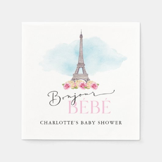 Eiffelturm Bonjour Babydusche Papier Napkins Serviette (Vorderseite)