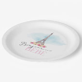 Eiffelturm Bonjour Bébé Baby Showpapier Teller (Schrägansicht)