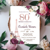 Eiffelturm Burgund Blume 80. Geburtstag Einladung