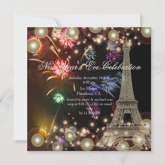 Eiffelturm, Champagner-Feuerwerk Einladung (Rückseite)