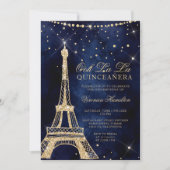 Eiffelturm Chic Gold Glitzer funkeln Quinceanera Einladung (Vorderseite)