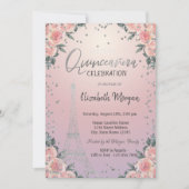 Eiffelturm Diamonds Blume Pink Quinceañera Einladung (Vorderseite)