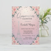 Eiffelturm Diamonds Blume Pink Quinceañera Einladung (Stehend Vorderseite)