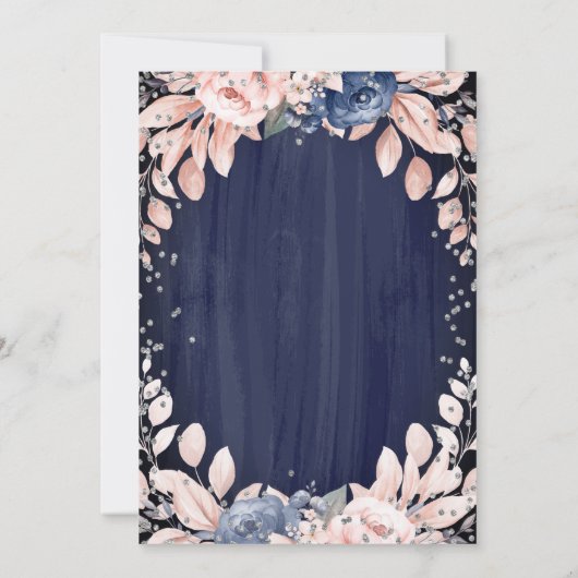 Eiffelturm Diamonds Navy Blue Rose Sweet 16 Einladung (Rückseite)