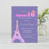 Eiffelturm Diamonds Violet Sweet 16 Einladung (Stehend Vorderseite)