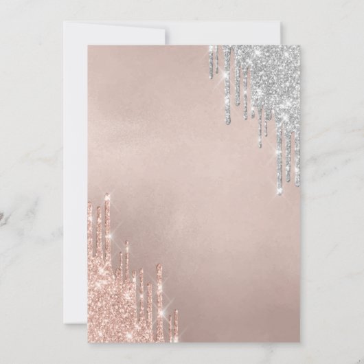 Eiffelturm Dress Glitzer Tropfens Rose Gold Einladung (Rückseite)