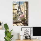 Eiffelturm durch ein Fenster-Poster Poster (Heimbüro)