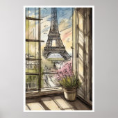 Eiffelturm durch ein Fenster-Poster Poster (Vorne)
