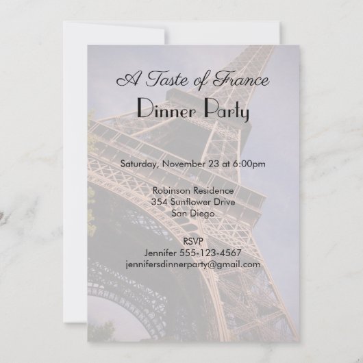 Eiffelturm Ein Vorgeschmack des französischen Part Einladung (Rückseite)