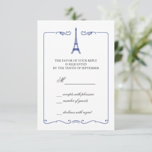 Eiffelturm Elegante RSVP Card Einladung (Stehend Vorderseite)
